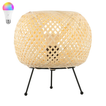 Palma 10.75" Bohemian Rustic Iron/Rattan LED Mini Table Lamp with Smart Bulb - JONATHAN Y